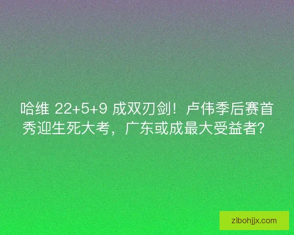 哈维 22+5+9 成双刃剑！卢伟季后赛首秀迎生死大考，广东或成最大受益者？